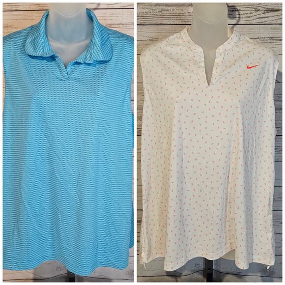 Lot of 2 Nike Dri-Fit Women’s Sleeveless Golf Polos Sz XXL Blue and White/Pink - Picture 1 of 11